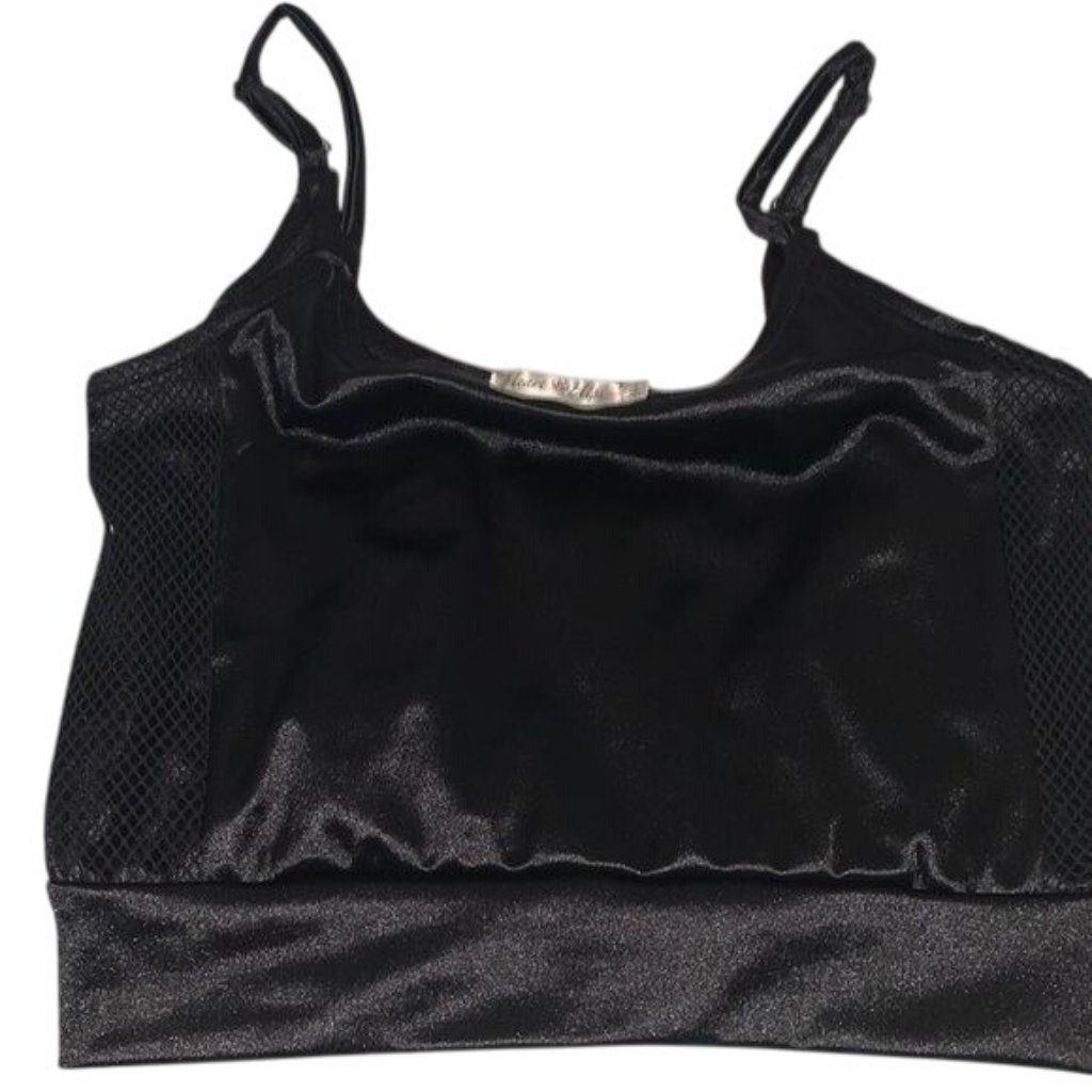 Heart & Hips Black Mesh & Shiny Polyester Blend Crop Tank Top S
